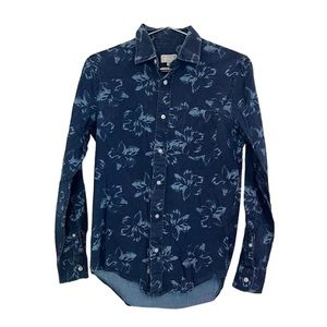 Club Monaco Blue Floral Slim Fit Buttoned Shirt Size XS